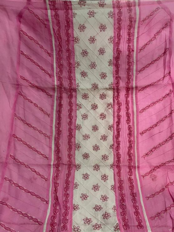 Peach Rose Bloom Hand-Worked Cotton Dress Material