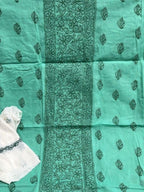 Blueish Green  Delicate Hand-Embroidered  Cotton Kurta Set Material