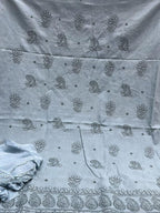 Dusty Blue Hand-Embroidered Quiet Luxury Kurta Set  Mulmul  Material