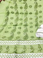 Leaf Green Heritage Panel-Work Mulmul Suit Material