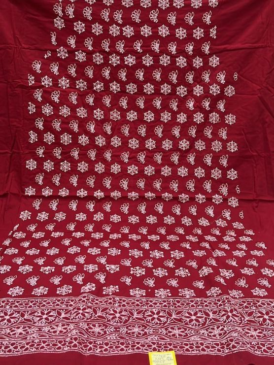 Royal Crimson Hand-Worked Paisley Cotton kurta Set material