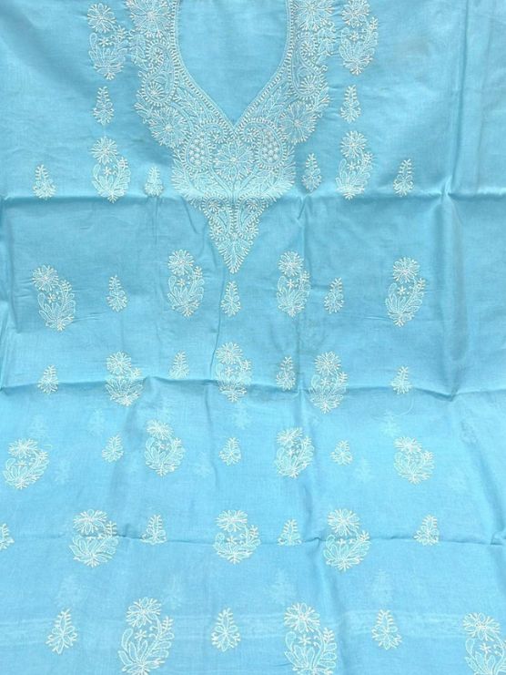 Sky Blue Delicate Lace-Border cotton dress material