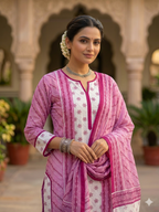 Peach Rose Bloom Hand-Worked Cotton Dress Material