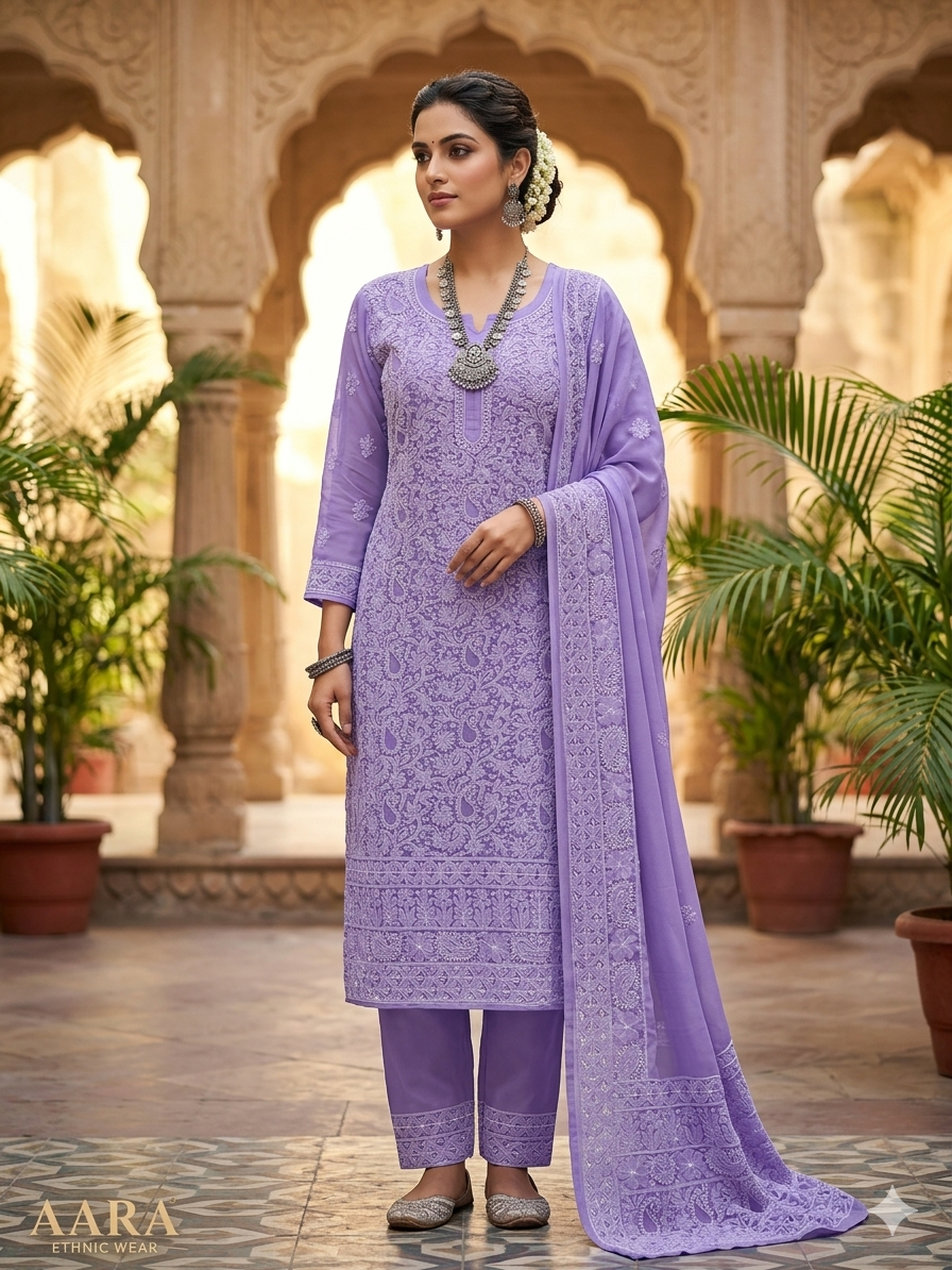 Lavender chiffon Material  with dupatta