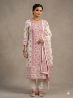 Deep Teal Hand-Worked Vintage Motif Kurta Set Material