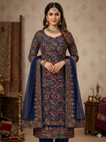 Navy Blue Heritage Kurta Set Chiffon Dress Material with Dupatta