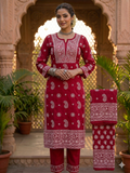 Royal Crimson Hand-Worked Paisley Cotton kurta Set material