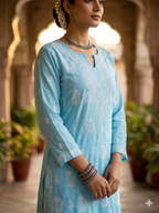 Sky Blue Delicate Lace-Border cotton dress material