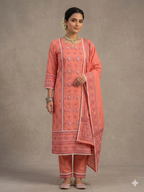 Pristine White and  pink color Heritage Cotton dress material